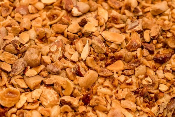 Fondo Almendras Caramelizadas Confitadas Recubiertas Azúcar Trituradas Dulces — Foto de Stock