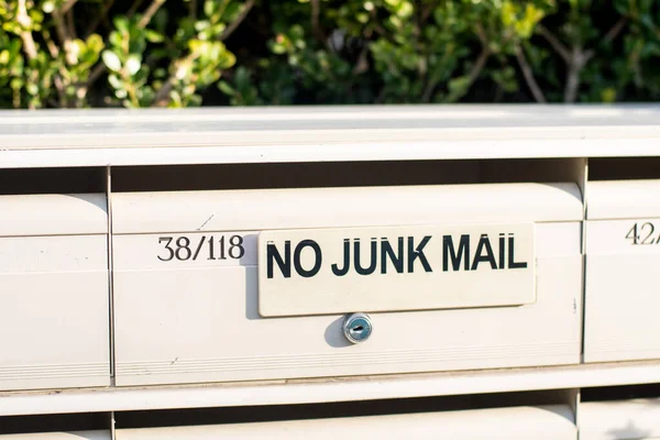 Junk Mail Sign Letter Boxes Sydney Australia Direct Mailers Opt — Stock Photo, Image