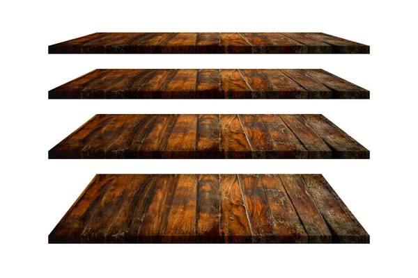 Houten Planken Table Top Collectie Geïsoleerd Witte Achtergrond Uitknippad Opnemen Stockfoto