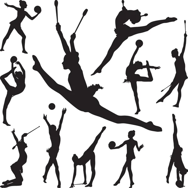 Gymnastique rythmique avec ballon et cônes — Image vectorielle