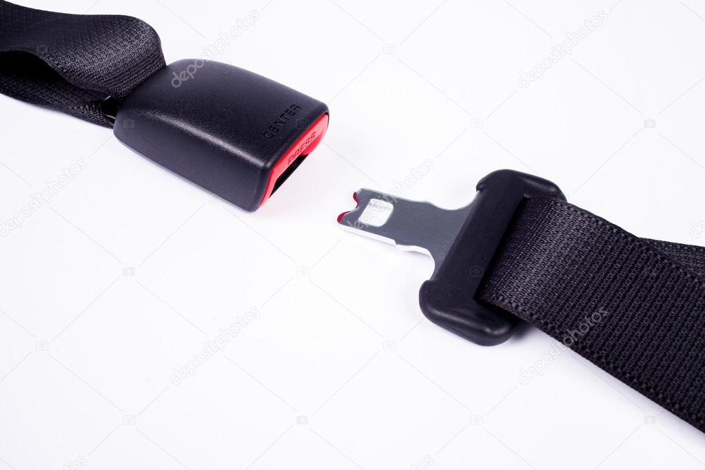 Opened seat belt. All on white background