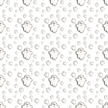 Beyaz arkaplandaki hayaletlerden oluşan yaratıcı desen. 