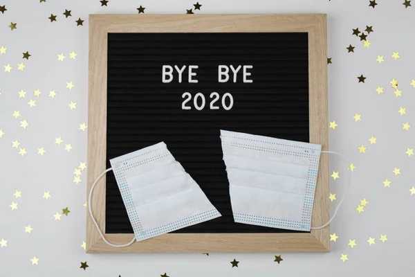 Black Letter Board Text Bye Bye 2020 Cut Mask White — Stock Photo, Image