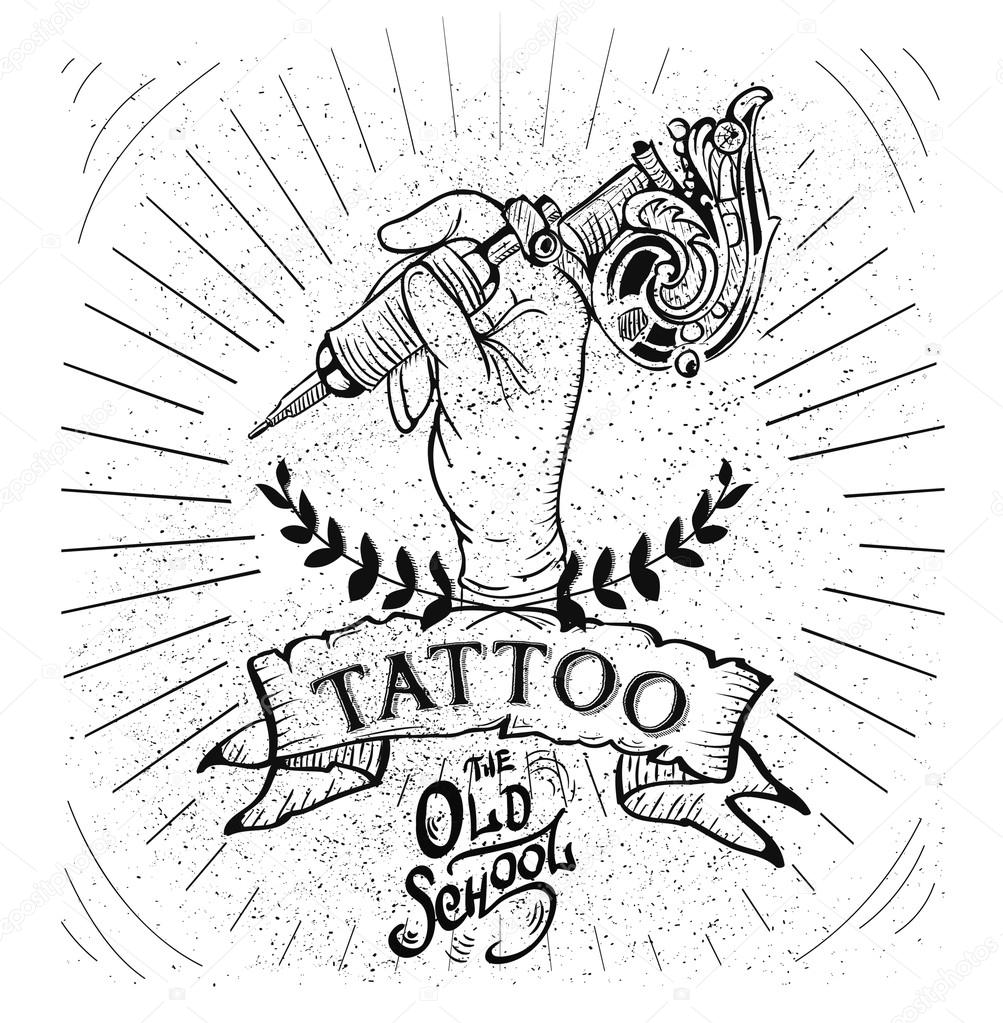 Vector tattoo studio logo templates on dark background. Cool retro styled vector emblems.
