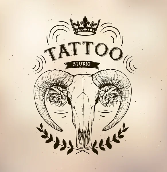 Tattoo old school studio skull sheep — Wektor stockowy