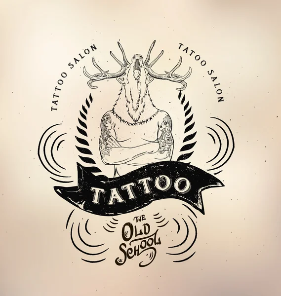 Tatuagem velha escola estúdio crânio cervos —  Vetores de Stock