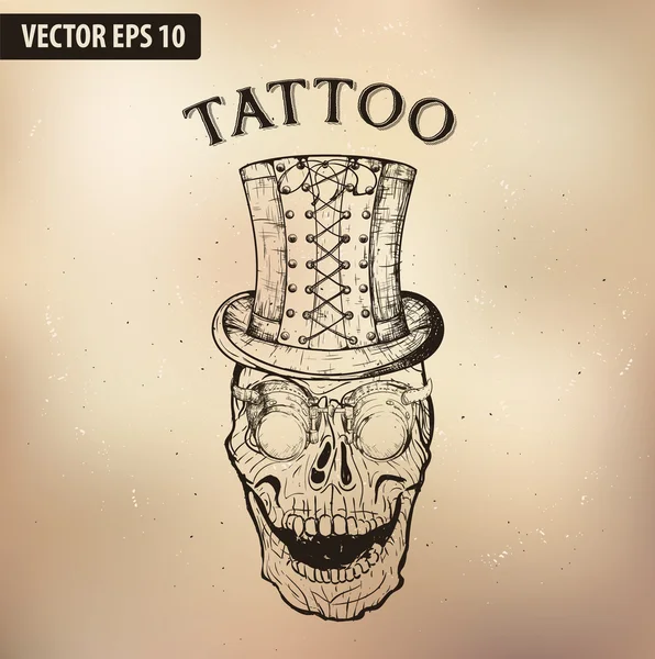 Steampunk tatuaje cráneo GAFAS — Vector de stock