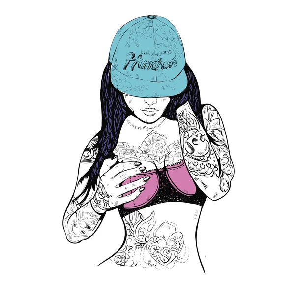 Rap chica en un gorro — Vector de stock