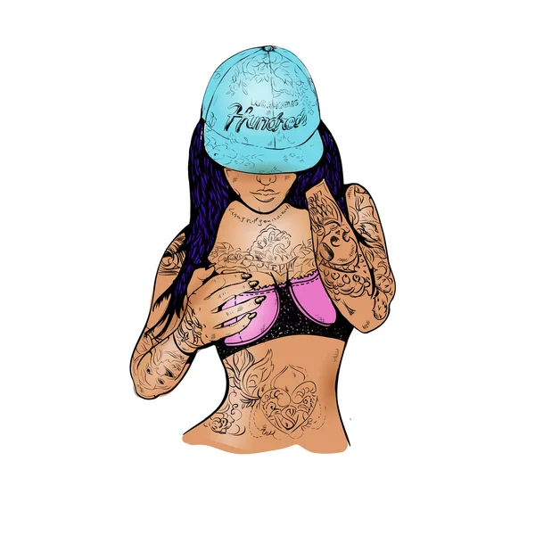 Rap chica en un gorro — Vector de stock