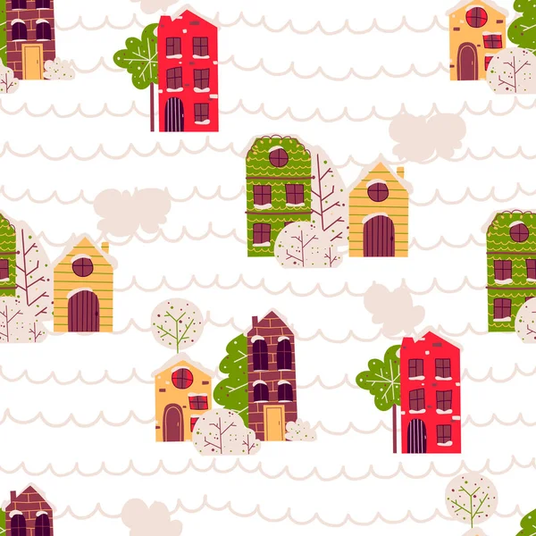 Cartoon houses pattern christmas for wallpaper design.