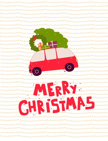 Cartoon family car christmas gifts, Vector illustration banner, card, postcard. — Stock Vector
