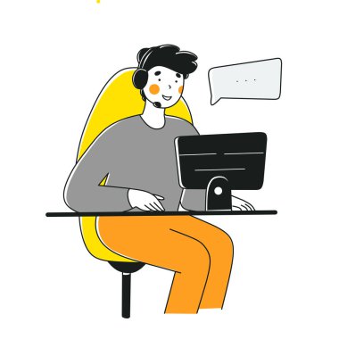 Web pazarlama tasarımı için düz destek istemcisi. Uzak servis teknolojisi kavramı.