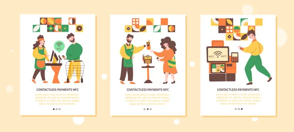 Nfc非接触オンライン決済、現代的なスタイルで設定されたWebバナーテンプレート. — ストックベクタ