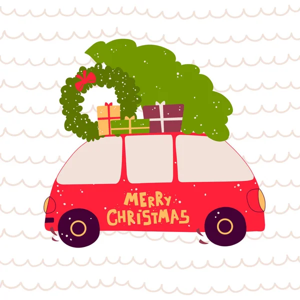 Árbol de coches de Navidad, ilustración vectorial plana. Feliz año nuevo. Navidad año nuevo. — Archivo Imágenes Vectoriales