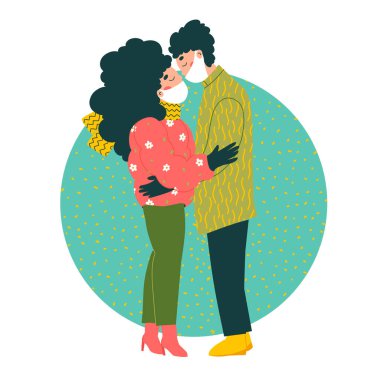 Sevgililer Günü maskeli sevgililer günü. Şirin düz vektör çizimi. Tatil kavramı.