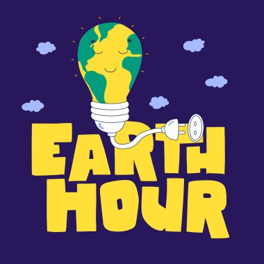 Dünya saati el yazısı düz çizgi film çizimi çiziyor. Yeşil Gezegen Dünya Vektörü.