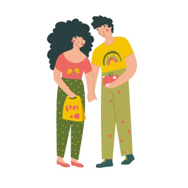 Sevgililer günü için birkaç sevgili hediye verir, vektör çizimi düz tasarım