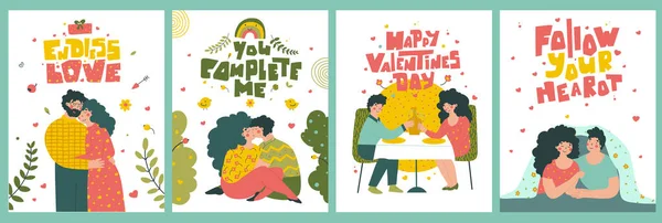 Conjunto de tarjetas de felicitación de San Valentín, ilustración vectorial plana. — Vector de stock