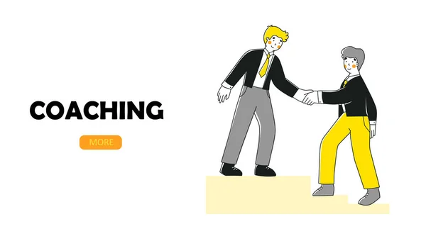 Coaching von Mentoren. flache Vektor Landing Page Vorlage. Zeichentrickfiguren als Vektorillustration — Stockvektor