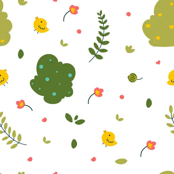 Hojas, patrón de hierba infantil, fondo gráfico de naturaleza vectorial. Motivo floral. — Vector de stock