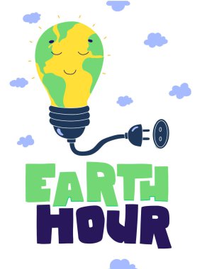 Dünya saati el yazısı düz çizgi film çizimi çiziyor. Yeşil Gezegen Dünya Vektörü.