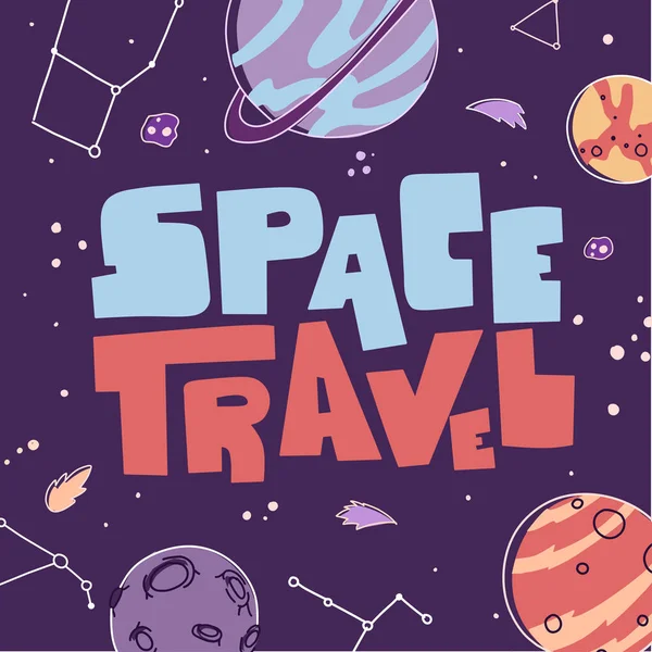 Space travel lettering for concept design. Symbol, logo illustration — Stock Vector