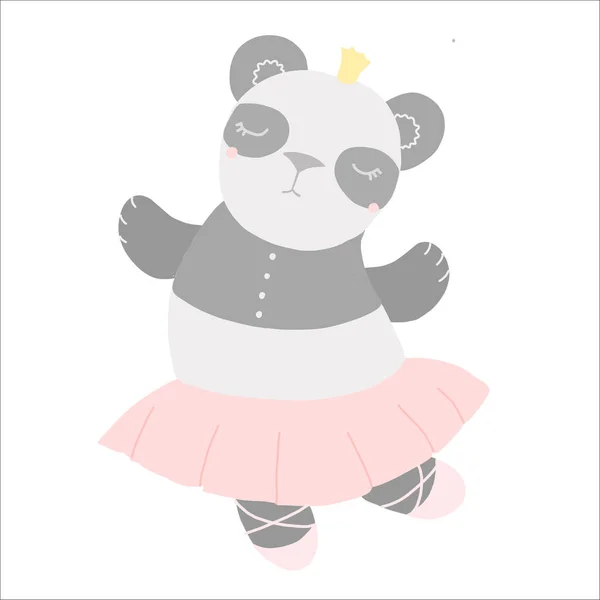Mignon enfant carte panda ballerine lettrage, style plat — Image vectorielle