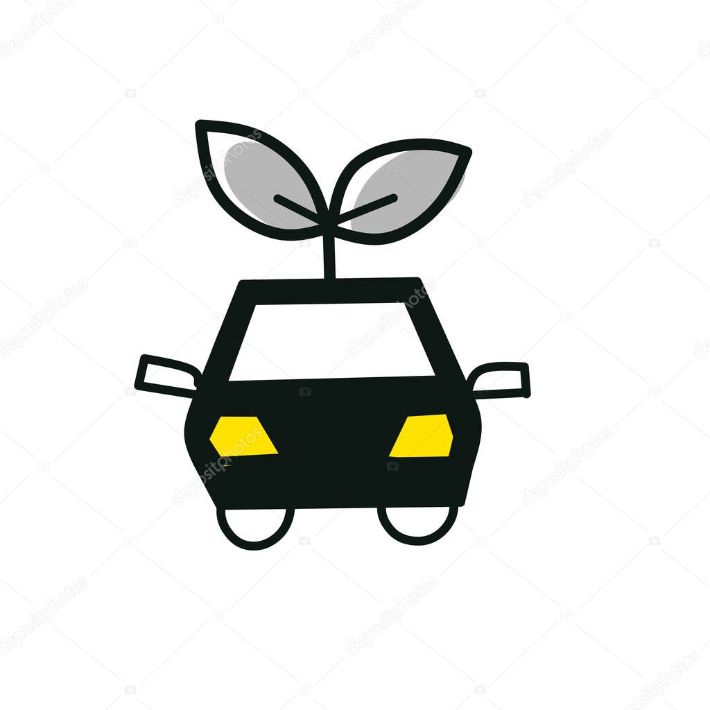 Linear icon with electric auto icon for web design. Isolated vector illustration.