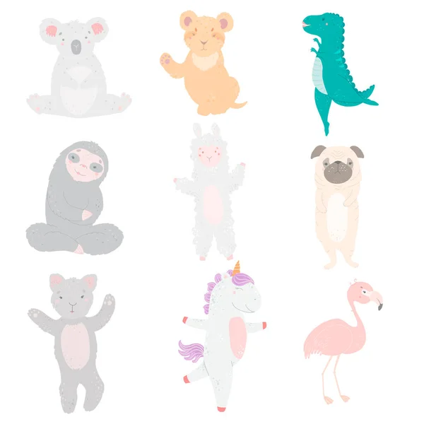 Juego de personajes de dibujos animados de animales, ilustración vectorial, diseño plano. — Archivo Imágenes Vectoriales