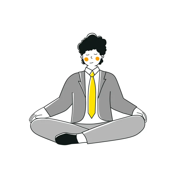 Yoga local de trabalho, ilustração vetorial design plano. Auto-reflexão, harmonia, equilíbrio no trabalho. —  Vetores de Stock