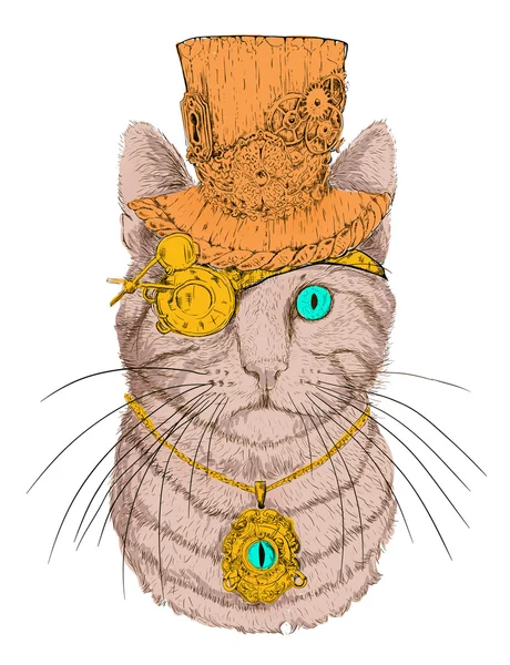 Steampunk Cat Vintage Style — Stock Vector