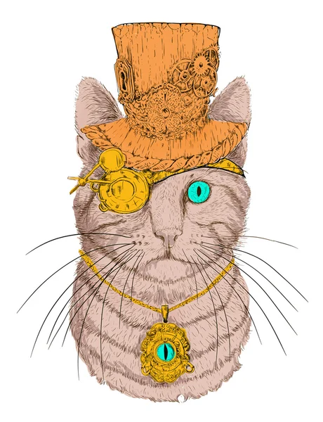 Estilo Vintage Steampunk Cat —  Vetores de Stock