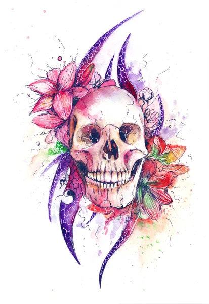 Skull with flowers — Stock Photo, Image