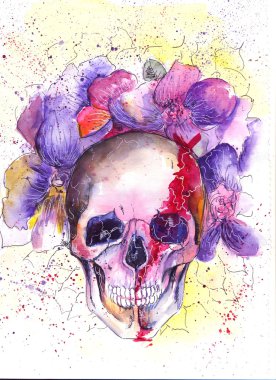 kafatası ve çiçekler