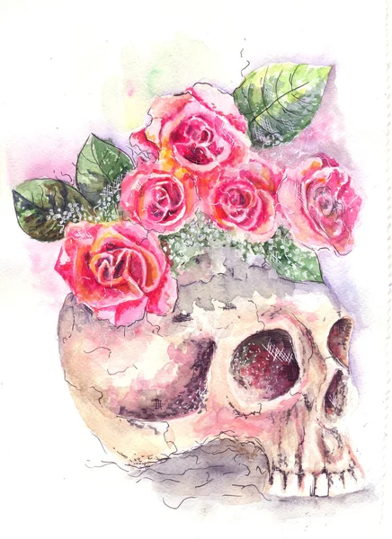 Skull with roses — Stock Photo, Image