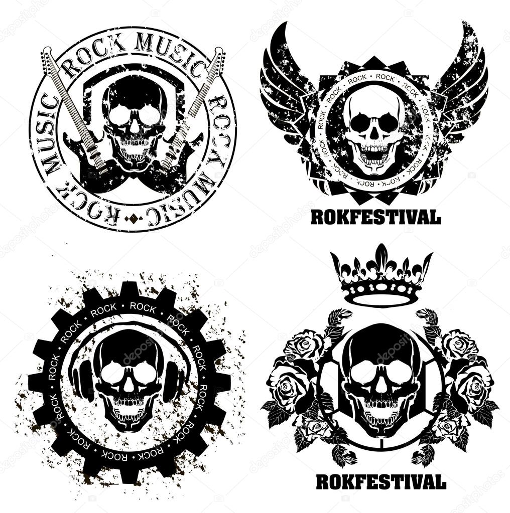 Set of logos rock music and recording studios. Music design elements with font type and illustration vector. Vintage label Rock Beast