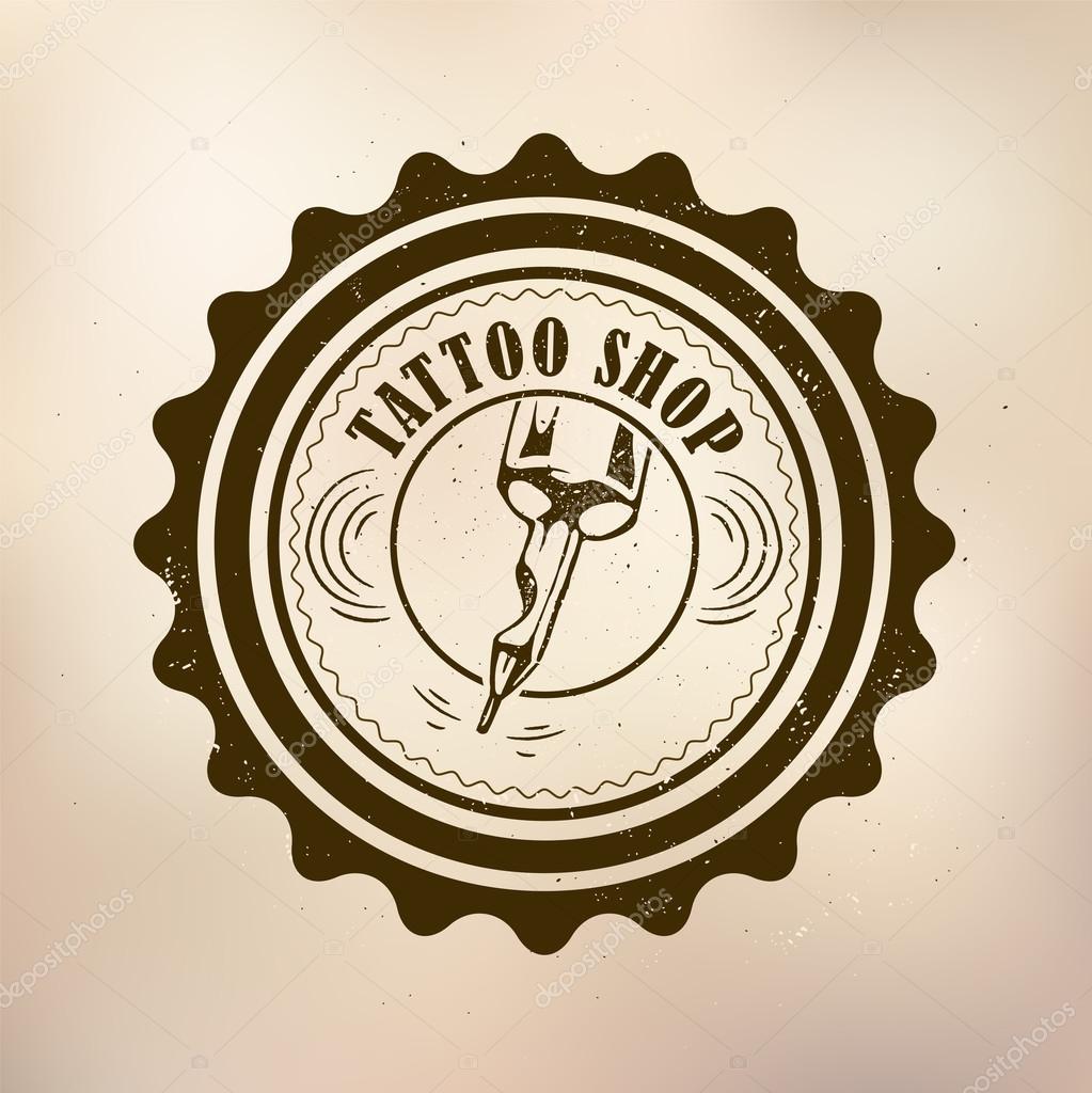 Vector tattoo studio logo templates on dark background. Cool retro styled vector emblems
