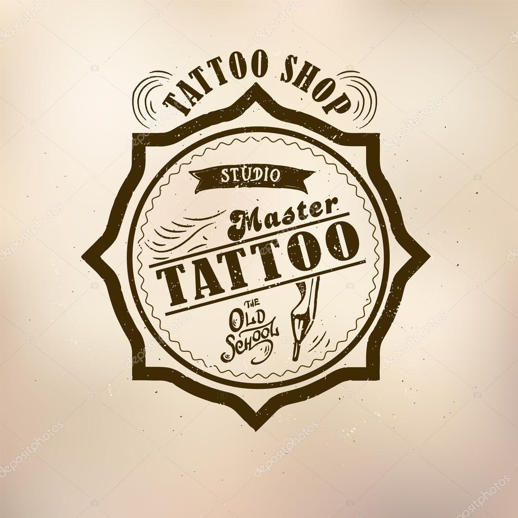 Vector tattoo studio logo templates on dark background. Cool retro styled vector emblems