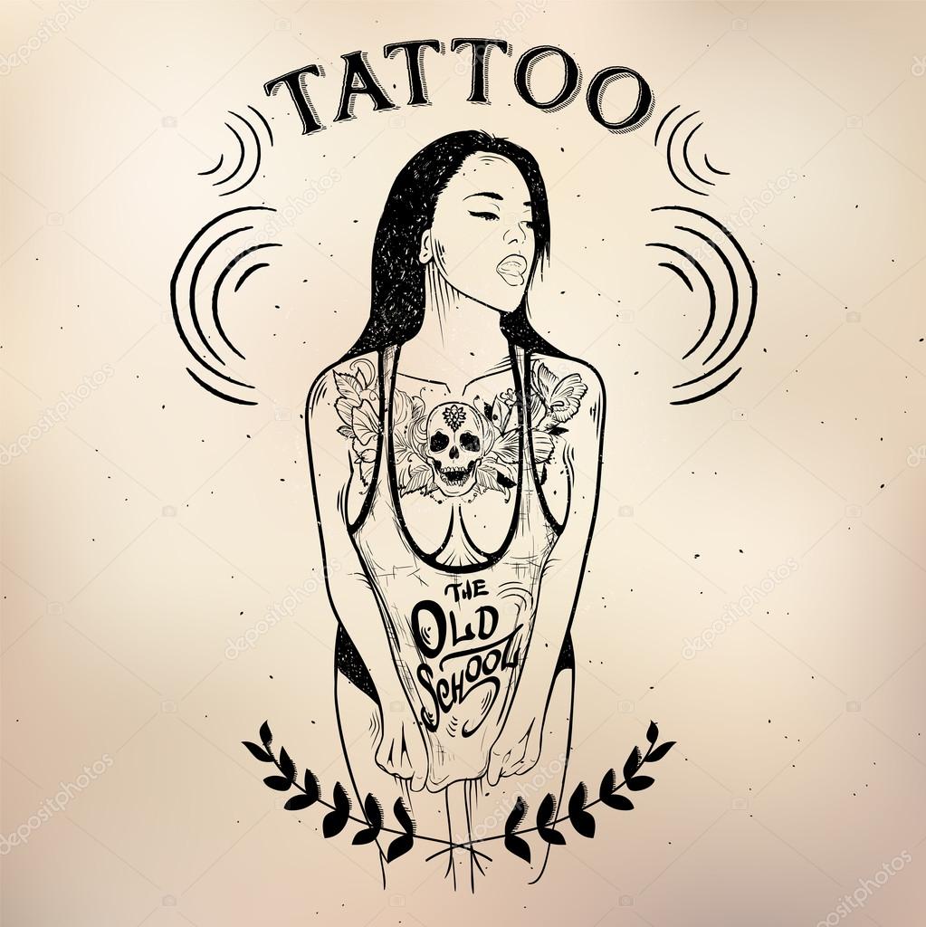 Vector tattoo studio logo templates on dark background. Cool retro styled vector emblems
