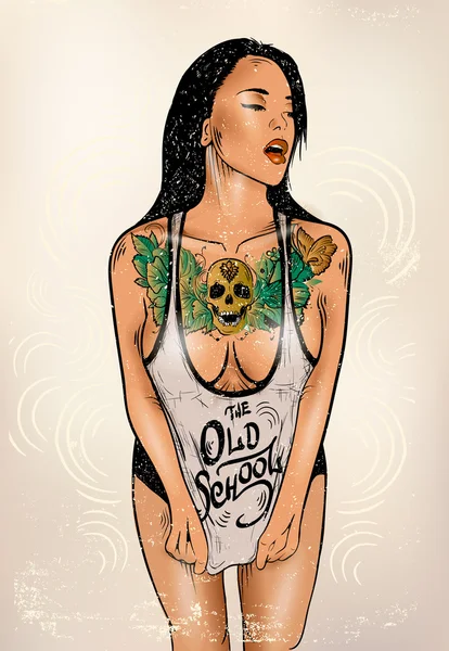 Mujer tatuaje — Vector de stock