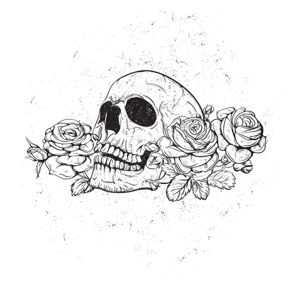 Totenkopf mit Rosen — Stockvektor