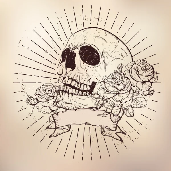 Totenkopf mit Rosen — Stockvektor