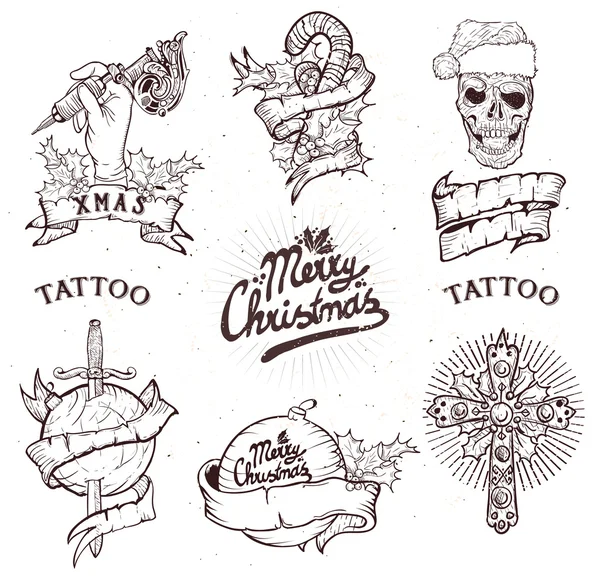 Conjunto de tatuaje de Navidad — Vector de stock