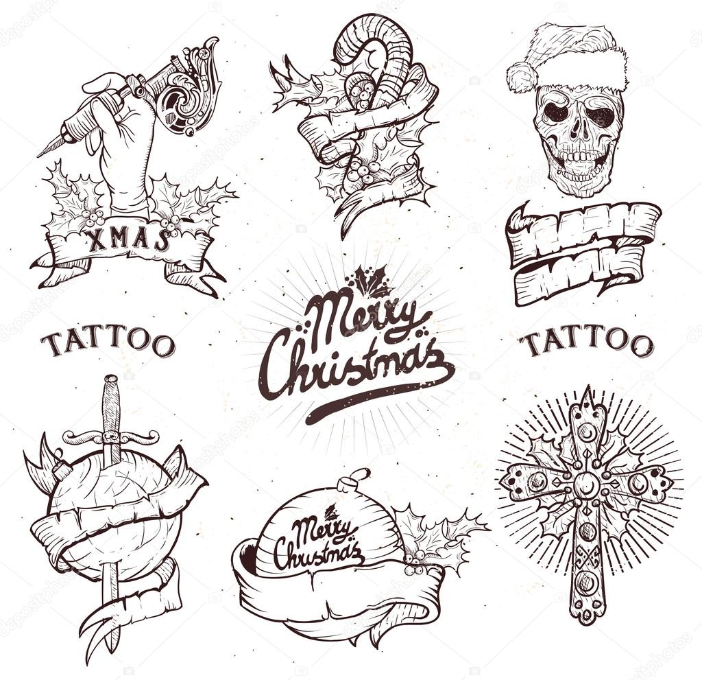 Christmas tattoo set — Stock Vector © Lviktoria25 #86958856