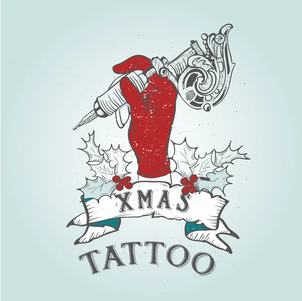 Vintage Χριστούγεννα κρανίο τατουάζ — Διανυσματικό Αρχείο