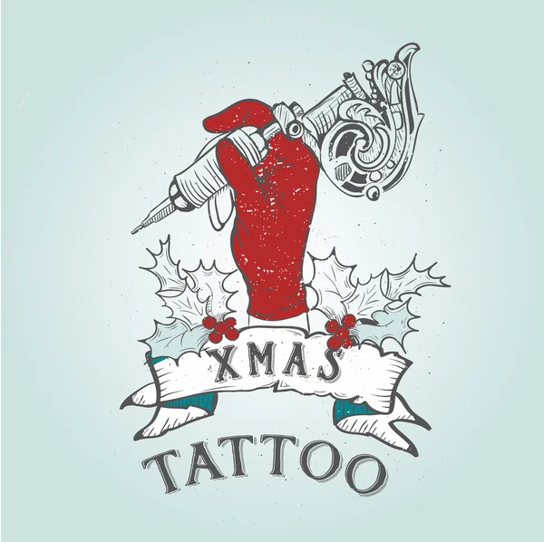 Vintage Christmas Skull tattoo — Stock vektor