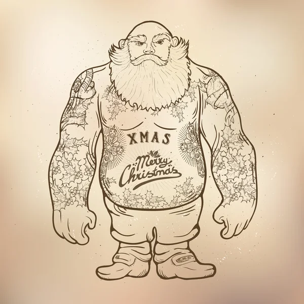 Xmas Santa with tattoos — Stock Vector