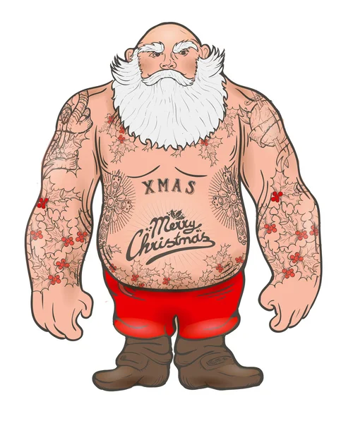 Brutal Babbo Natale culturista, tatuaggi — Vettoriale Stock