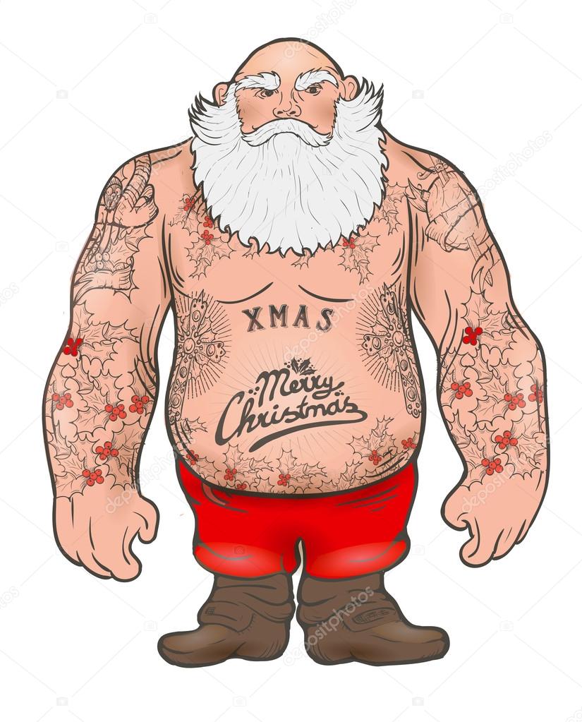 Brutal Santa Claus Bodybuilder, tattoos Stock Vector Image by ©Lviktoria25  #87583572