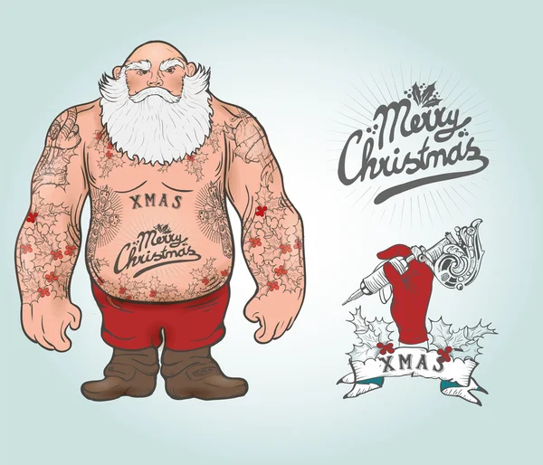 Santa med tatueringar — Stock vektor